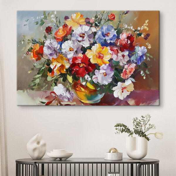 Schilderij van bloemen in een vaas Canvas Schilderijen Schilderij van bloemen in een vaas