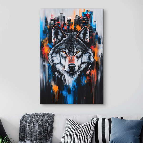 Schilderij van een wolf Canvas Schilderijen Schilderij van een wolf