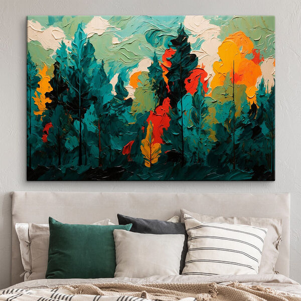 Schilderij van bomen en zon Canvas Schilderijen Schilderij van bomen en zon
