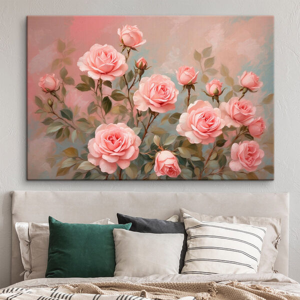 Schilderij van roze rozen Canvas Schilderijen Schilderij van roze rozen