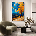 Canvas Schilderijen Schilderij van een boom met gele bladeren