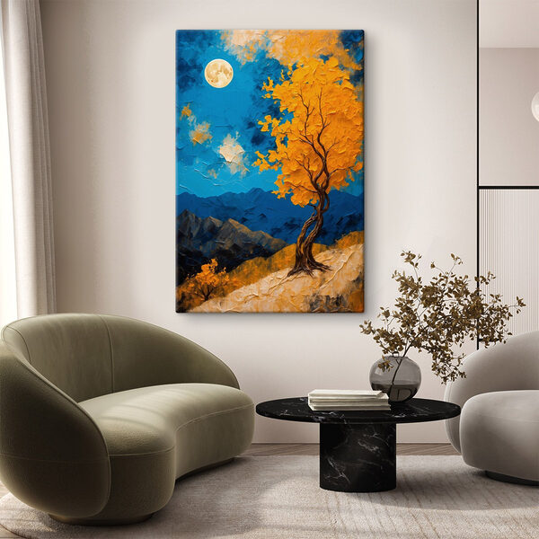 Schilderij van een boom met gele bladeren Canvas Schilderijen Schilderij van een boom met gele bladeren