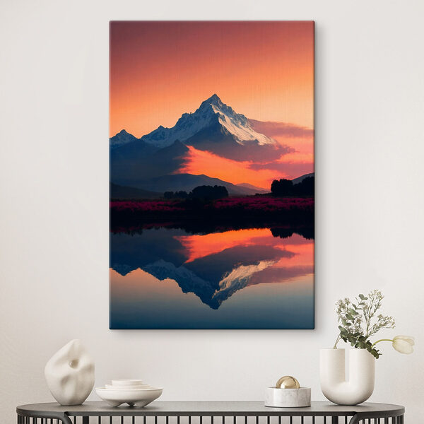 Bergketen met bloemen en een meer Canvas Schilderijen Bergketen met bloemen en een meer
