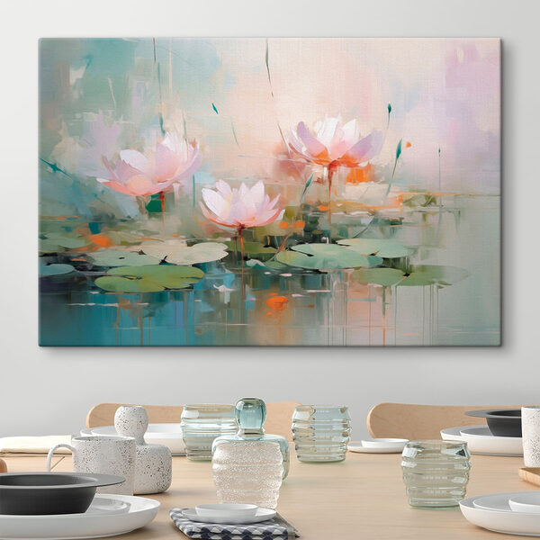 Schilderij van bloemen op water Canvas Schilderijen Schilderij van bloemen op water