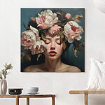 Canvas Schilderijen Vrouw met bloemen op haar hoofd
