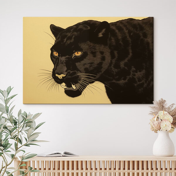 Zwarte panter met gele ogen Canvas Schilderijen Zwarte panter met gele ogen