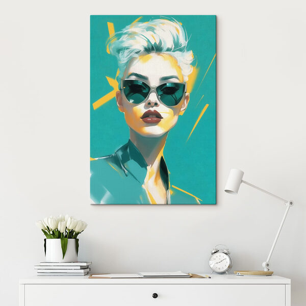 Vrouw met zonnebril en groen shirt Canvas Schilderijen Vrouw met zonnebril en groen shirt