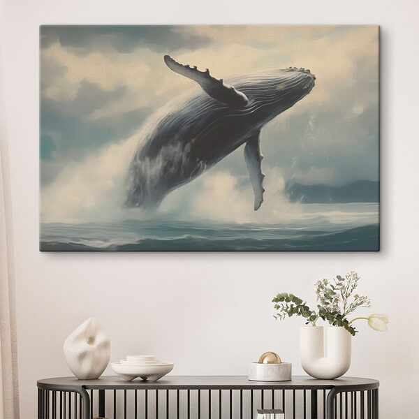 Walvis springt uit het water Canvas Schilderijen Walvis springt uit het water
