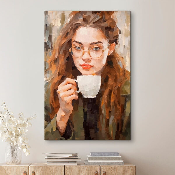 Vrouw met witte beker Canvas Schilderijen Vrouw met witte beker