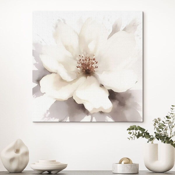 Witte bloem met bruin hart Canvas Schilderijen Witte bloem met bruin hart