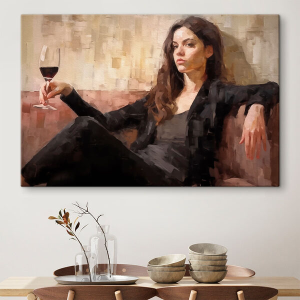 Vrouw zittend op een bank Canvas Schilderijen Vrouw zittend op een bank