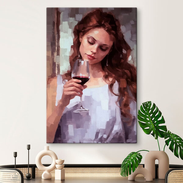 Vrouw met wijnglas Canvas Schilderijen Vrouw met wijnglas