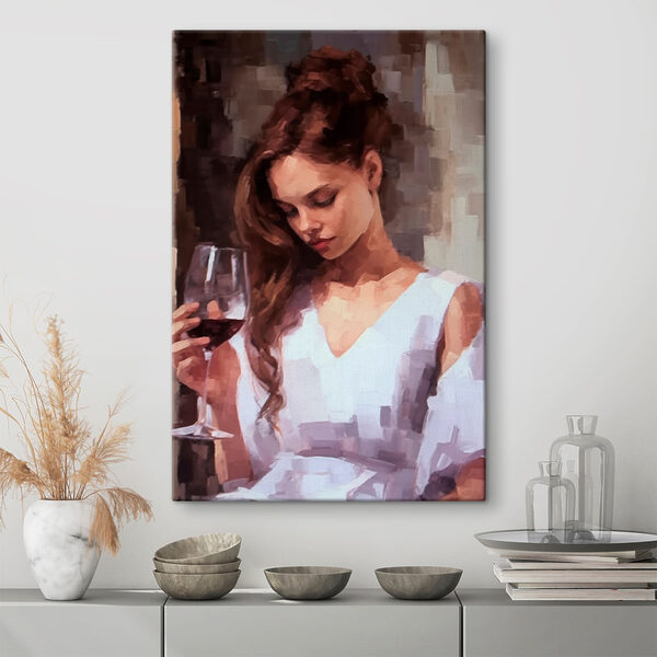 Vrouw met wijnglas Canvas Schilderijen Vrouw met wijnglas
