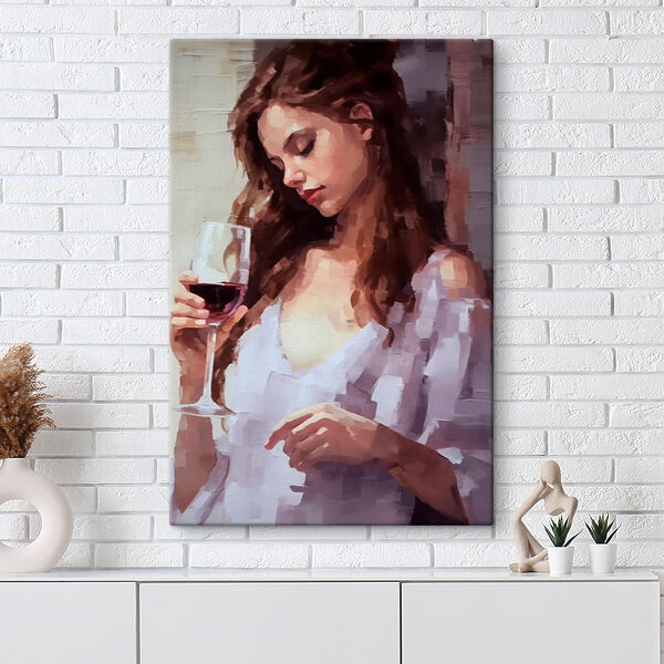 Vrouw met wijnglas Canvas Schilderijen Vrouw met wijnglas