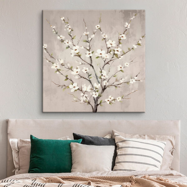 Schilderij van een boom met witte bloemen Canvas Schilderijen Schilderij van een boom met witte bloemen