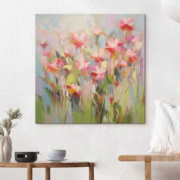 Schilderij van bloemen op een muur Canvas Schilderijen Schilderij van bloemen op een muur