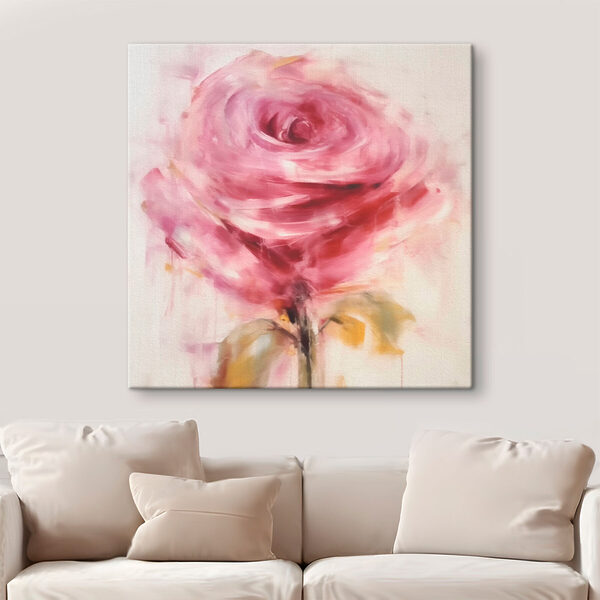 Schilderij van een roze roos Canvas Schilderijen Schilderij van een roze roos
