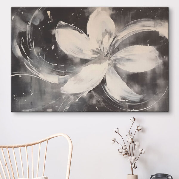 Witte bloem op zwarte achtergrond Canvas Schilderijen Witte bloem op zwarte achtergrond