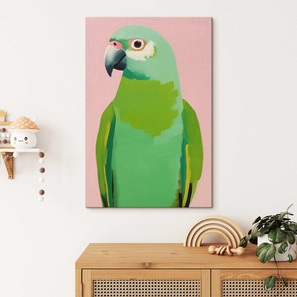 Groene papegaai met gele ogen Canvas Schilderijen Groene papegaai met gele ogen