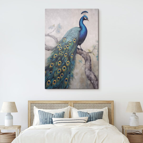 Schilderij van een pauw op een tak Canvas Schilderijen Schilderij van een pauw op een tak