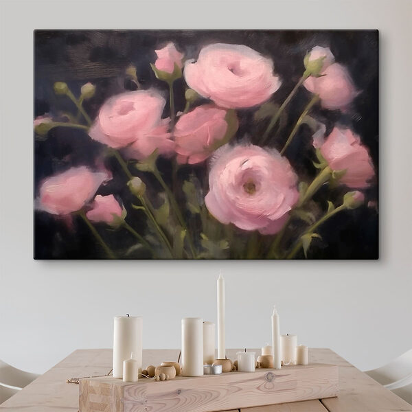 Schilderij van roze bloemen Canvas Schilderijen Schilderij van roze bloemen