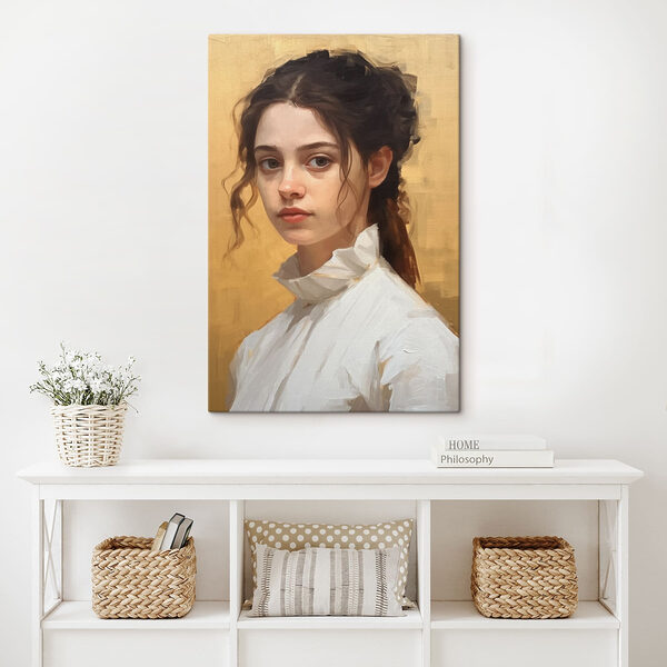 Vrouw in een wit shirt Canvas Schilderijen Vrouw in een wit shirt
