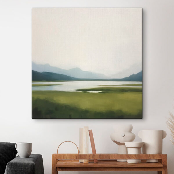 Meer omringd door bergen Canvas Schilderijen Meer omringd door bergen
