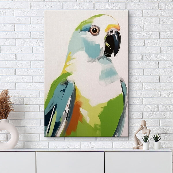 Kleurrijke vogel met zwarte snavel Canvas Schilderijen Kleurrijke vogel met zwarte snavel
