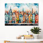 Canvas Schilderijen Aquarel van een rij gebouwen