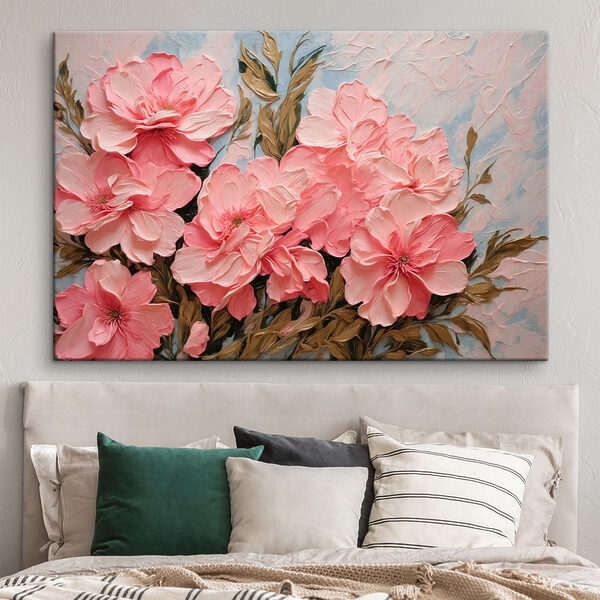 Schilderij van roze bloemen Canvas Schilderijen Schilderij van roze bloemen