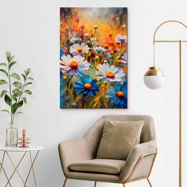Heldere bloemen in een levendig veld Canvas Schilderijen Heldere bloemen in een levendig veld