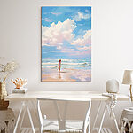 Canvas Schilderijen Meisje met surfplank op strand