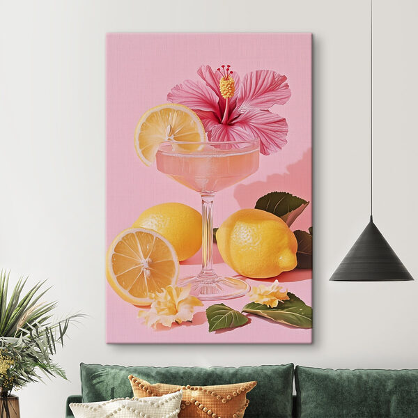 Glas met een drankje en citroenen Canvas Schilderijen Glas met een drankje en citroenen