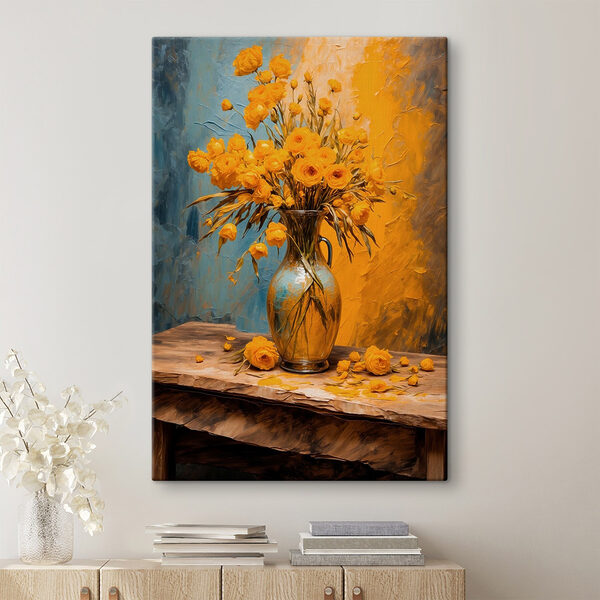 Vaas met gele bloemen Canvas Schilderijen Vaas met gele bloemen