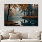 Canvas Schilderijen Waterlichaam met bomen en gras