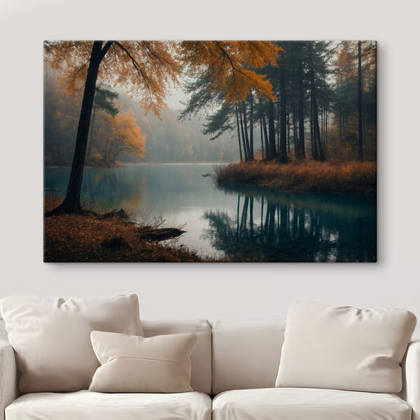 Waterlichaam met bomen en gras Canvas Schilderijen Waterlichaam met bomen en gras