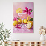 Canvas Schilderijen Glas met roze drank en citroenen