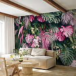 Fotobehang Roze blad met gaten