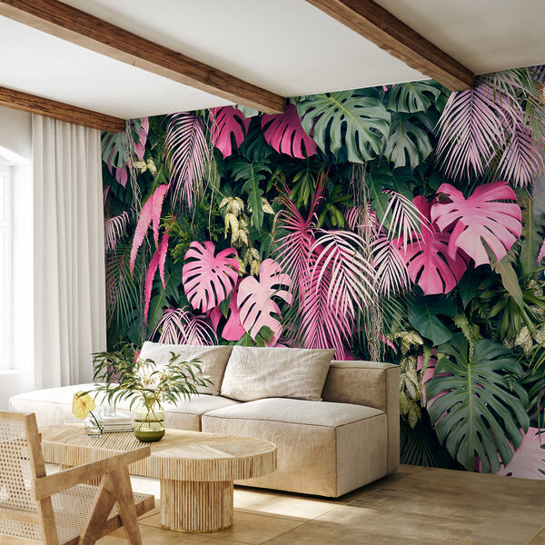 Fotobehang Roze blad met gaten