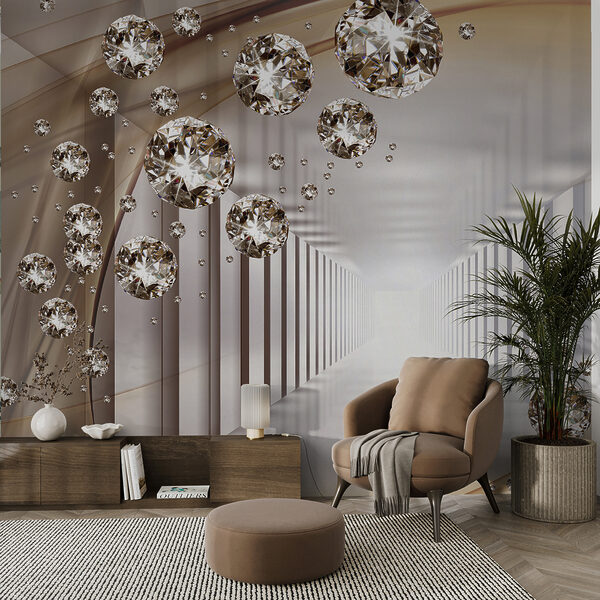 Edelstenen zweven in eindeloze tunnel Fotobehang Edelstenen zweven in eindeloze tunnel