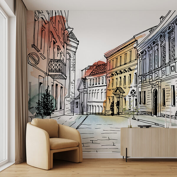 Tekening van een gebouw Fotobehang Tekening van een gebouw