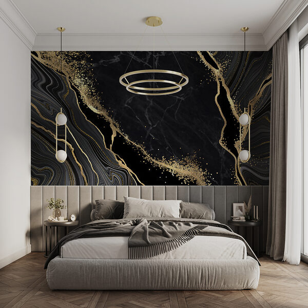 Fotobehang Zwart marmer met witte aderen