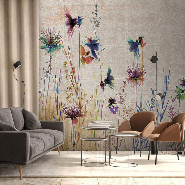 Delicate wilde bloemen in pasteltinten Fotobehang Delicate wilde bloemen in pasteltinten