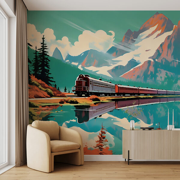 Fotobehang Trein passeert een berg