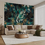Fotobehang Abstracte bladeren met glinsterende accenten