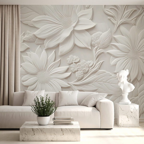Fotobehang Ingewikkeld reliëfontwerp met bloemen