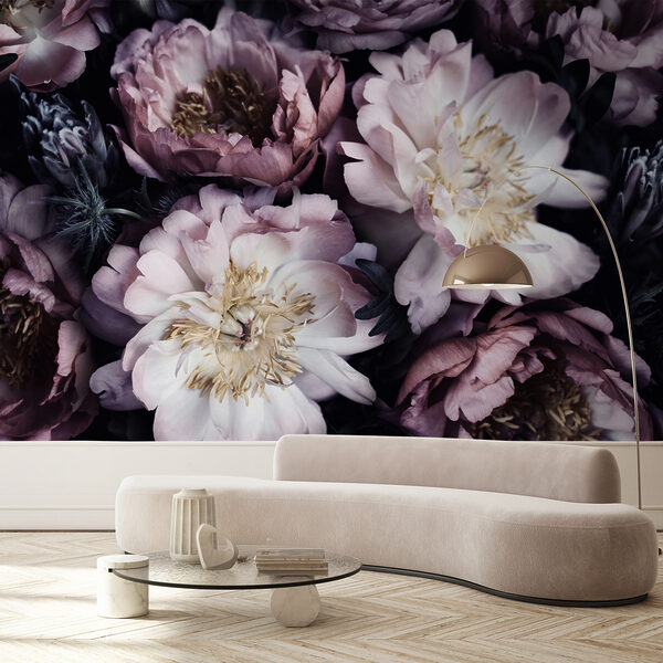Fotobehang Bloeiende bloemen in zachte tinten