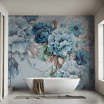 Fotobehang Elegante groenblauwe bloesems in zachte harmonie