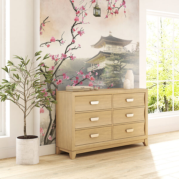 Fotobehang Bloesems omlijsten serene Japanse tempel