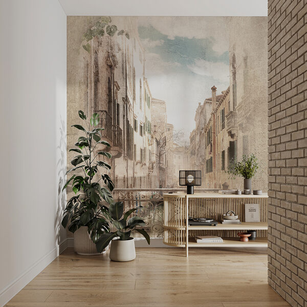 Fotobehang Fotobehang Venetiaanse straat met sierlijk balkon (Artikelnummer: u60320)